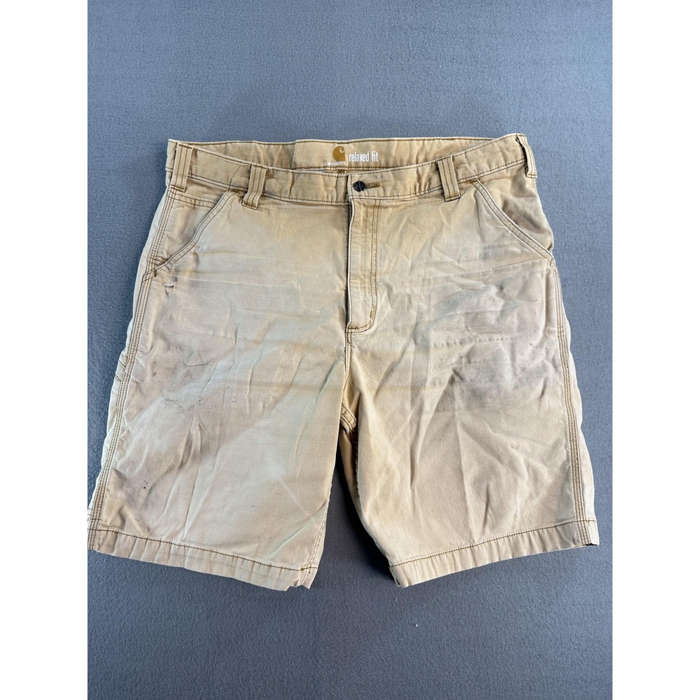 Carhartt Shorts Mens 38‎ Beige Canvas Cargo Relaxed Fit 11 Inseam Workwear